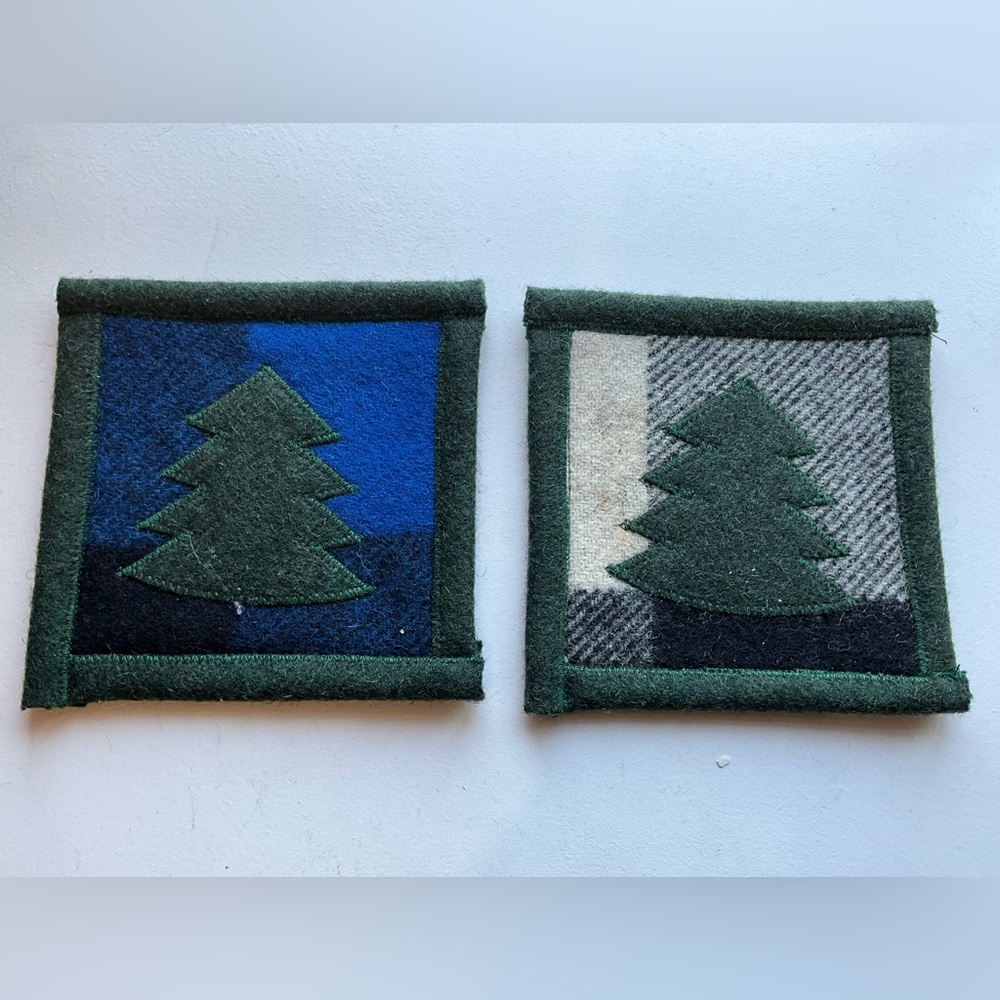 Vintage Set of 2 Bemidji Woolen Mills Tartan Pine Tree Coasters USA Wool